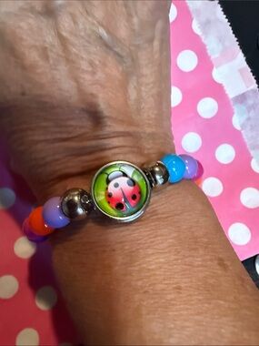 Snap Kids Ladybug Bead Stretch Bracelet - Pink, Blue, Orange, Purple